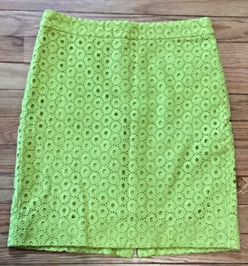 ๐ J. Crew Neon Lime Green Knee-Length Eyelet Skirt Cotton Size 2 No. Pencil ๐ - Picture 1 of 10