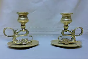 Vintage Chinese Brass Koi Fish Sea Serpent Dragon Chambersticks Candle Holders - Picture 1 of 9