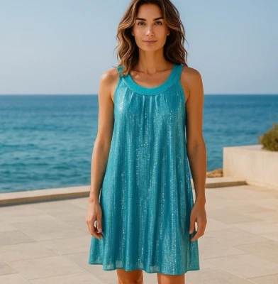 Vintage Betsey Johnson Teal Sequin Mini Dress Size 6 Fairycore Festival Party  - Image 1 of 4