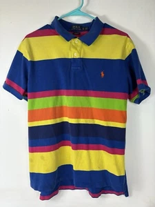Camisa Polo Ralph Lauren Para Hombre XL Azul Brillante Amarillo Verde Naranja Rayas Algodón - Imagen 1 de 6