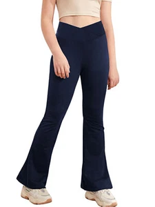 Kids Girls Bootcut Yoga Pants Flare Leggings Wide Leg Bell Bottom Dance Trousers - Picture 1 of 31