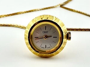 Vintage Croff Mechanical Wind Pendant Watch, Working, 24 Inch Chain - Bild 1 von 12