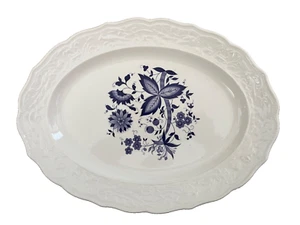Vintage Royal Blue & White Scalloped Ironstone Platter 13" X 10” - Picture 1 of 3