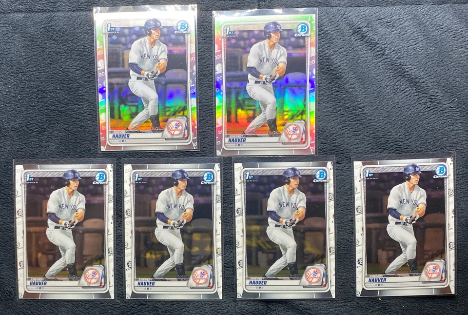 (6) 2020 Bowman Chrome Trevor Hauver Non Auto Lot 2 Refractor 4 Chome Yankees - Image 1 of 1