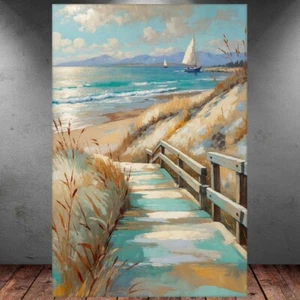 LEINWAND BILD ER XXL ABSTRAKT MEER STEG STRAND DÜNEN SEGELBOOT WAND POSTER P1295 - Bild 1 von 5