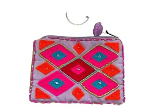 Pretty Bag Girls make up bag Purple Pink Embroidery design NEW - Picture 1 of 3