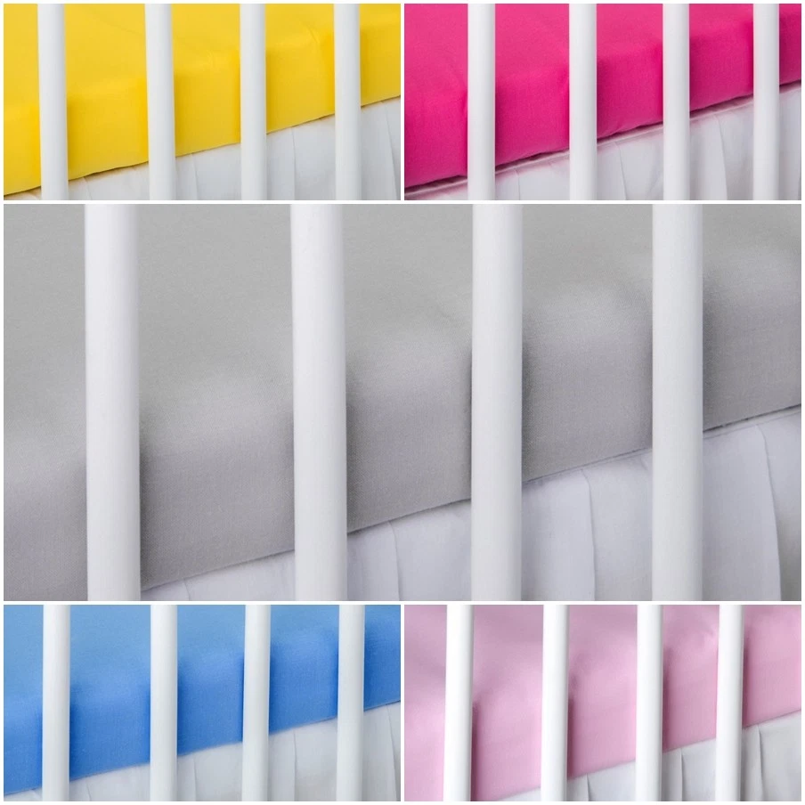 COT FITTED SHEET 100% COTTON PLAIN COLOURS cot bed nursery baby mattress cover - Image 1 of 1