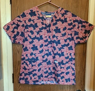 Crest Brand Women's Scrub Top Size M American Flags All-Over-Print Glittery  - Image 1 of 4