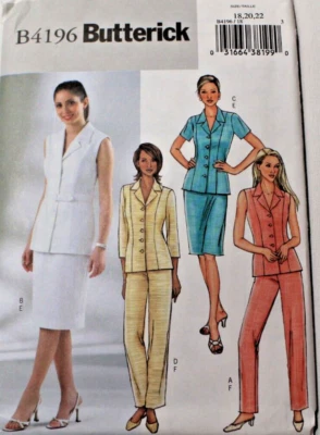 Butterick 4196 Misses Jacket, Belt, Skirt & Pants Sewing Pattern 18-20-22 OOP - Image 1 of 2