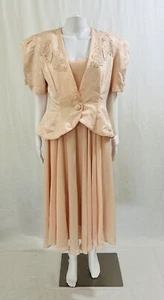 In the Mood Vintage Pink Peach dress And Jacket With White Lace Sz. 16 - Picture 1 of 19