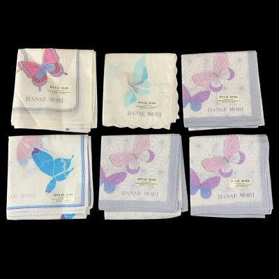 Лот из 6 Hanae Mori носовой платок Японии винтажный бабочка твердый карман квадратный - Изображение 1 из 4