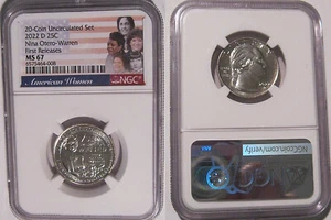 2022 D Nina Otero Warren 25c NGC MS 67 American Women Quarter FIRST RELEASES - Picture 1 of 2