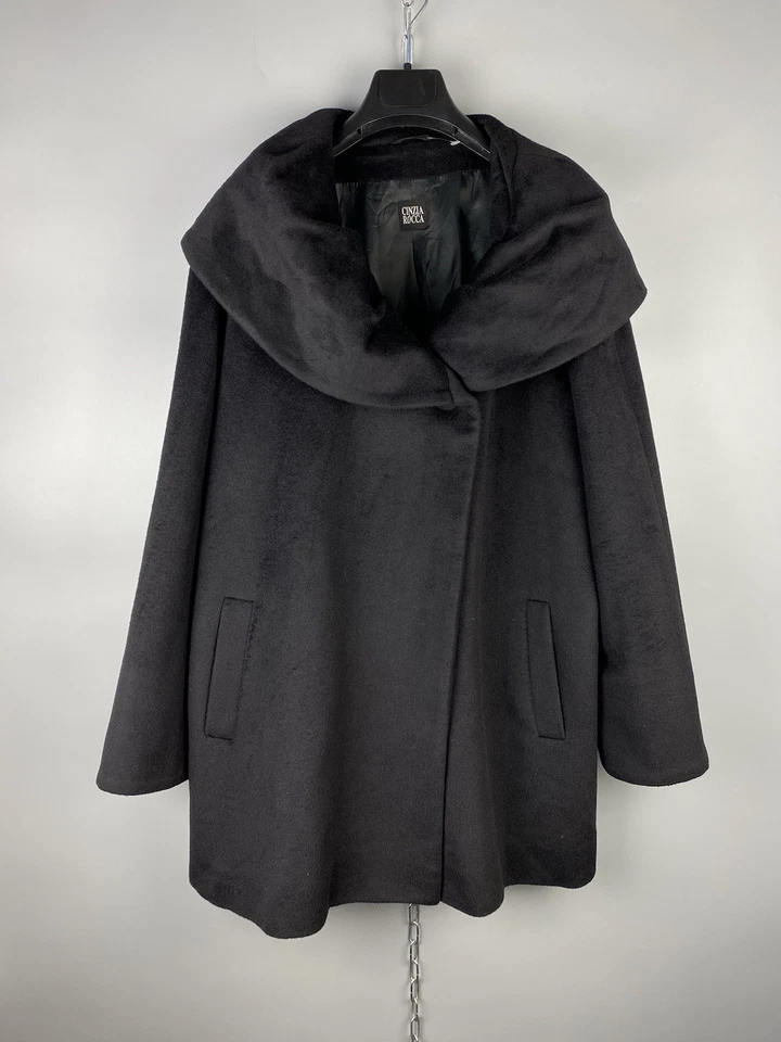 Cinzia Rocca Womens Luxury Angora Wool Black Oversized Coat Size L / XL - Image 1 of 4