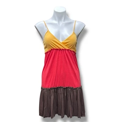 Energie Babydoll мини-платье Sz S цвет блок ярусный V шеи Джерси Y2K богемное мягкий - Изображение 1 из 4