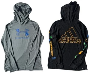 Lot of 2 Under Armour Adidas Youth Hoodie XL Sweatshirt/Gray Pullover Black - Picture 1 of 12