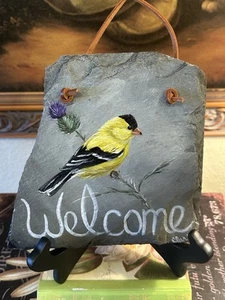 Bird Watcher’s General Store-Pizarra pintada a mano/firmada Clark-Ave amarilla/Rama - Imagen 1 de 7