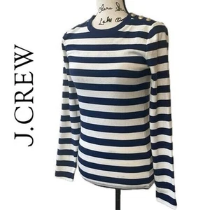  J.CREW TOP SAILOR CHIC TAGLIA S GIROCOLLO BOTTONI DORATI RIGHE BLU/AVORIO - Foto 1 di 20