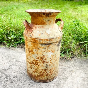 Vintage Stahl Milchkanne Milchbehälter mit Griffen 10 Gal. Ohne Deckel 18,5"T Rostige Patina+ - Bild 1 von 13
