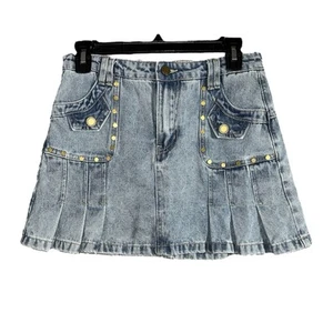 Aelfric Eden Damen Jeans Faltenrock Gr. S Mini Blau Nieten Gefüttert Kurz - Bild 1 von 8