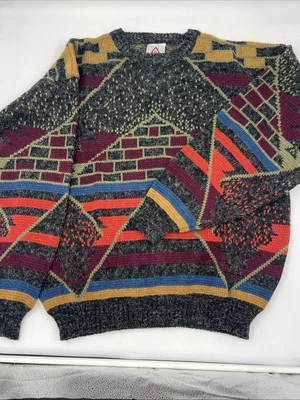 Vintage 80s 90s Peter Jon Clothing Sweater Geometric Funky Pattern M Cosby Hip - Image 1 of 4