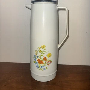Vintage Thermoskanne King Seely Modell 90 Q mit einzigartiger Blumen Thermoskaraffe mit Deckel - Bild 1 von 8