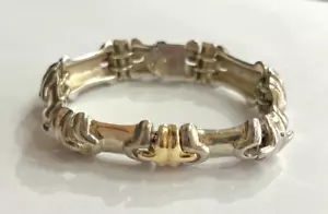 BRACCIALE PANNELLO ORO GIALLO 14K E ARGENTO STERLING 7" - Foto 1 di 8