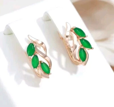 Luxus Ohrringe Huggie 585er Rolled Roségold Walzgold mit grünen Zirkonia - Bild 1 von 4