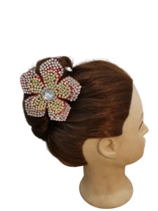 red 12 cm wide felt clear / colourful crystal diamante flower hair clip - Picture 1 of 2