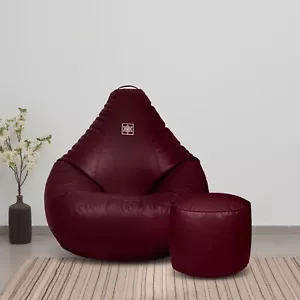 Maroon Bean Bag Chair Cover with Footrest Cover Faux Leather Without Beans XXXL - Picture 1 of 7