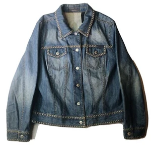 Liz Claiborne Blue Denim Jean Jacket XL Women Detail Stitchings Trucker Cotton - Picture 1 of 9