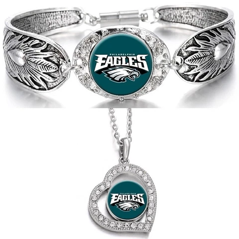 2 PcSet Philadelphia Eagles Womens Sterling Silver Necklace and Bracelet D3D19 Cover