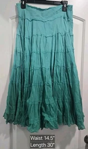 Chaudry Skirt Womens S Green Ombre Tiered 100%Cotton Gypsy Fairy Boho Whimsy NWT - Picture 1 of 7