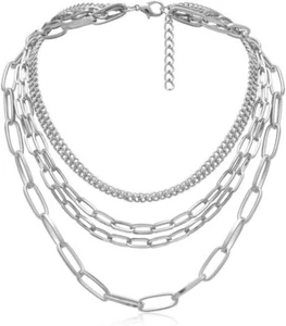 Punk Chunky Necklaces for women Silver Chain Goth Statement Layered Necklace (Si - Picture 1 of 7