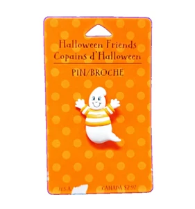Hallmark PIN Halloween Vintage GHOST Blue Eye Orange Stripe Shirt 90s Brooch NEW - Picture 1 of 4