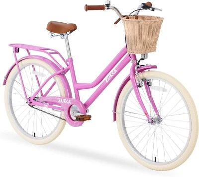 24 Inch Kid Bike Girls Bicycle Steel Frame with Basket for 10+ Years Old，Purple - Image 1 of 4