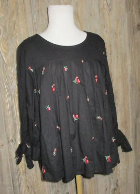 Lauren Conrad Womens Sz Small Black Floral Embroidery Boho Whimsigoth Rockabilly - Image 1 of 4