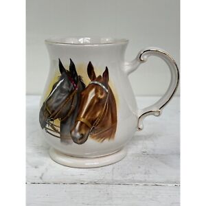 Vintage Sadler England 20 Oz Horses Gold Rim Coffee Mug