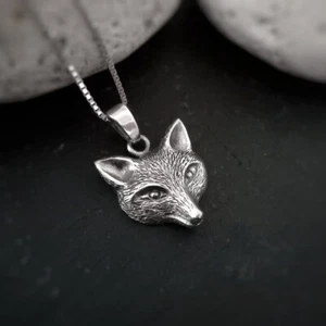 Fuchs Füchsin Anhänger Halskette in Sterling Silber, Fuchskopf Charm, Fuchsliebhaber Schmuck - Bild 1 von 8
