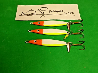 3 - 1/2 oz CUCHARA DE ALETEO PLOMO SEÑUELO DE PESCA JIG blanco carta naranja hielo y sartén pescado Foto 1 de 4