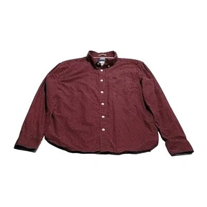 Denim Flower Mens Large Dress Shirt Slim Fit Maroon White Polka Dot Dad Hipster - Picture 1 of 11