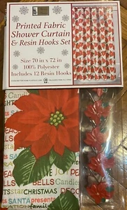 Printed Fabric Shower Curtain & Hooks Set - Picture 1 of 2