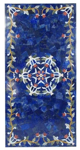 36" x 22" Marble Center Table Top Semi Precious Stones Lapis Lazuli Inlay Work - Picture 1 of 2