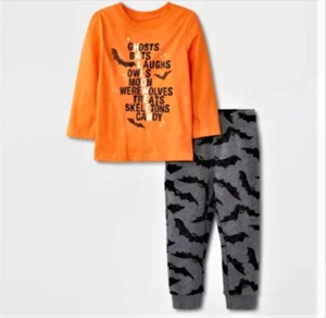 Toddler Boys 3T 5T Halloween Long sleeve Tee Fleece Bats Jogger set Glow N dark - Picture 1 of 4