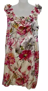 Maggy London Floral Sleeveless Cocktail Dress with Ruffled Neckline Size 12 - Picture 1 of 6