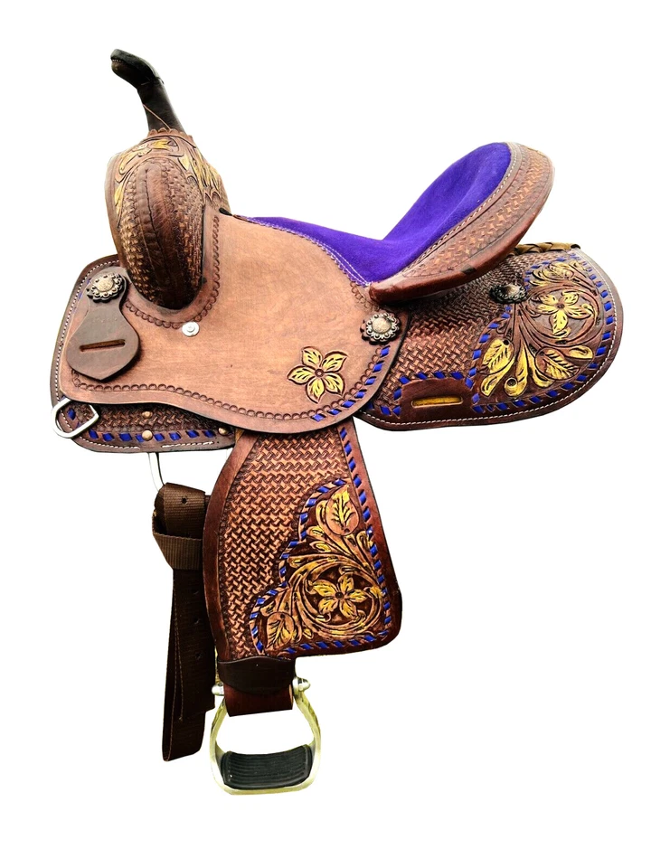 Sillín Western Youth-Kids Barril Caballo Floral Tooled Calidad Premium 10 11 12 13 Foto 1 de 1