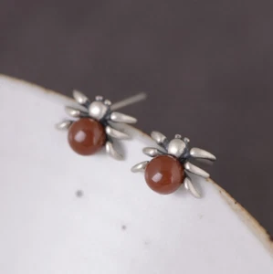 I05 Ohrring Spinne roter Achat Sterling Silber 925 Ohrstecker - Bild 1 von 6