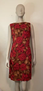 Vintage Sun Dress Womens Petite Small Red Brown Floral Roses Rayon 90s y2k - Picture 1 of 6