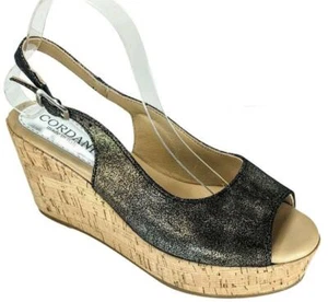 Cordani Janey Black Granite Sling Back Platform Cork Wedge Size US 11 / EU 41 - Picture 1 of 4