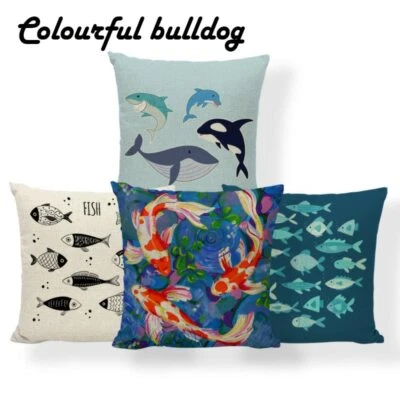 Ocean Narwhal Cushion Cover Shark Puffer Fish Pillow Cases Seahorse Chic Man - Image 1 of 4