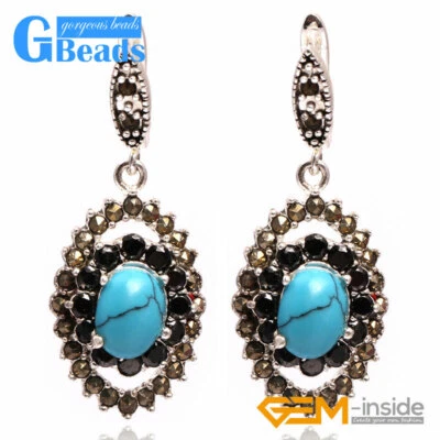 Oval Beads Tibetan Silver Dangle Earring New Fashion Jewelery For Girls 11x16mm - Image 1 of 4